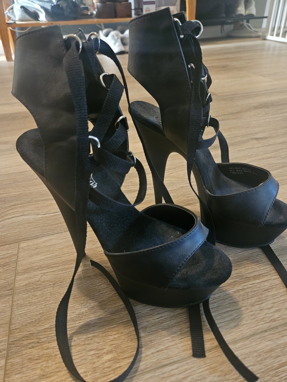 Qupid Black Lace-Up Platform Stiletto Sandals.  6